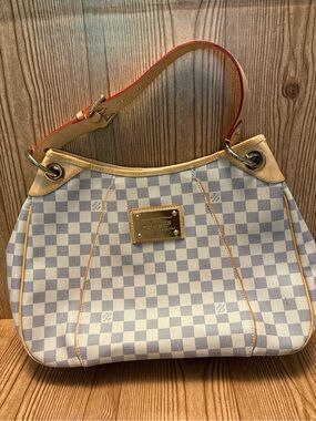 Designer-Style Blue & Cream Check Shoulder Bag